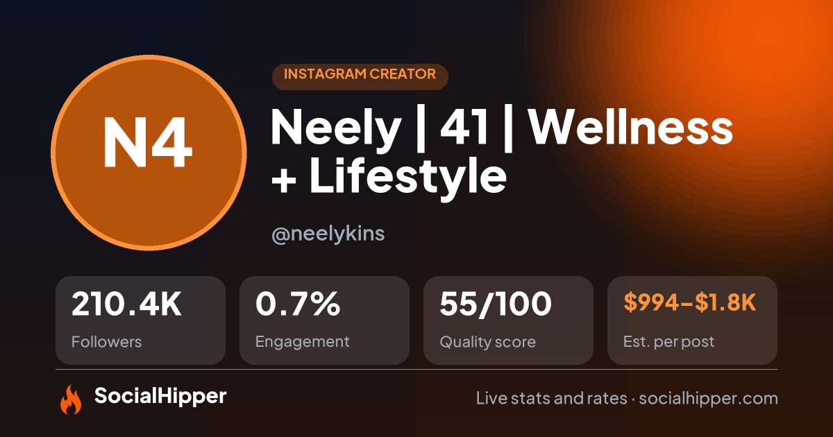 Neely | 41 | Wellness + Lifestyle Instagram stats on SocialHipper