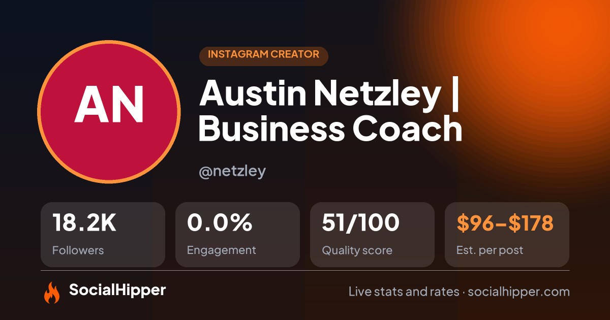 Austin Netzley | Business Coach Instagram stats on SocialHipper