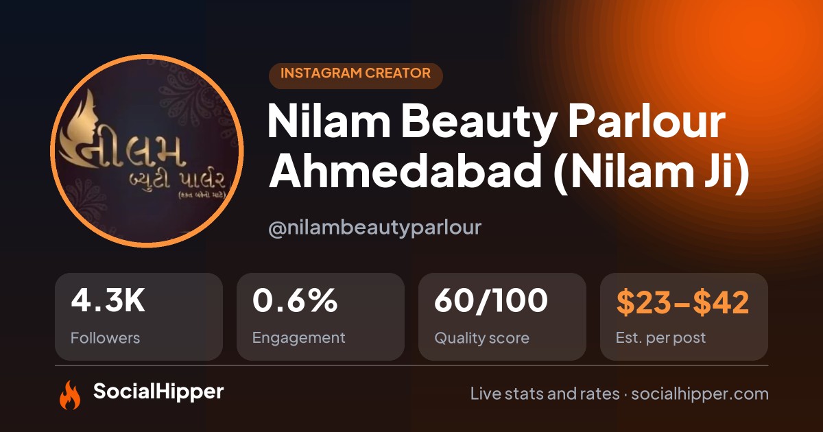 Nilam Beauty Parlour Ahmedabad (Nilam Ji) Instagram stats on SocialHipper