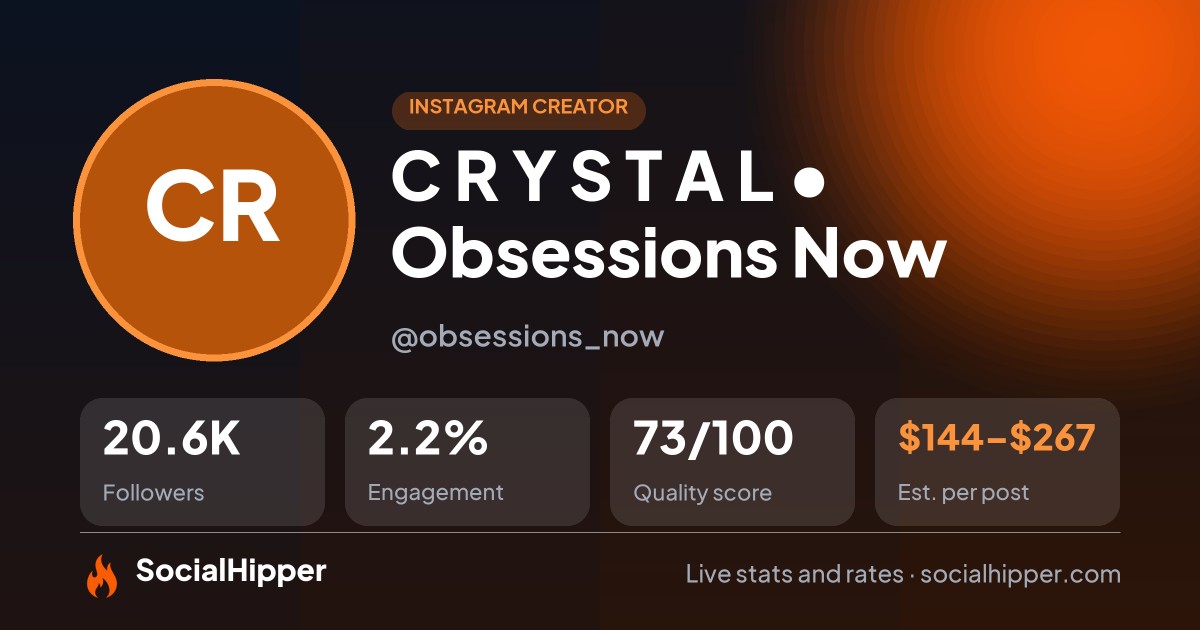 C R Y S T A L • Obsessions Now Instagram stats on SocialHipper