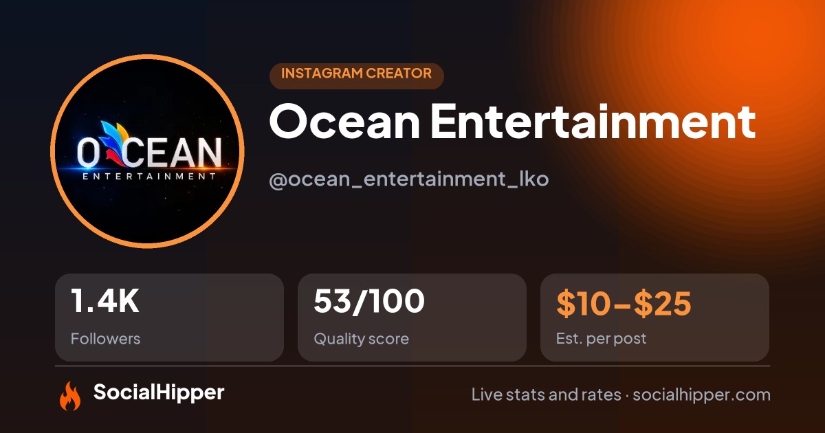 Ocean Entertainment Instagram stats on SocialHipper