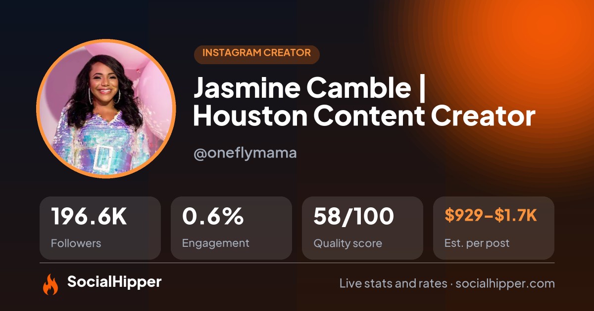 Jasmine Camble | Houston Content Creator Instagram stats on SocialHipper