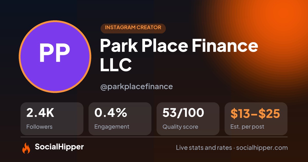 Park Place Finance LLC Instagram stats on SocialHipper
