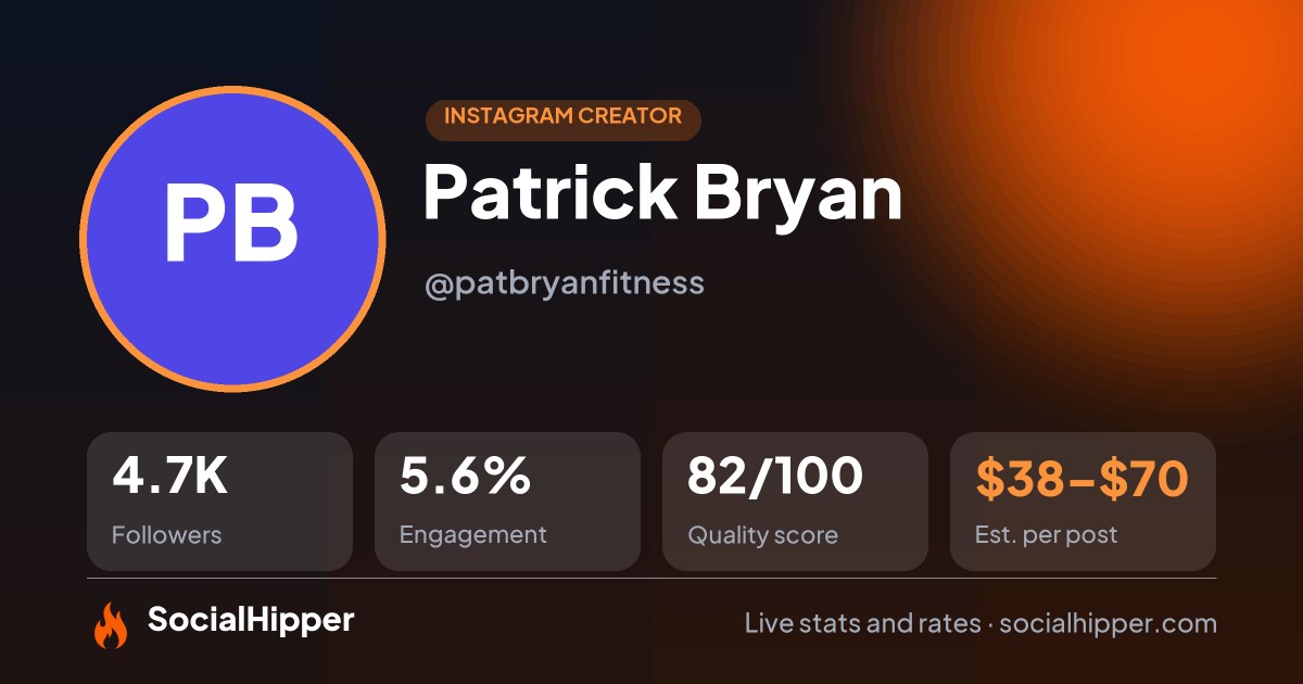Patrick Bryan Instagram stats on SocialHipper