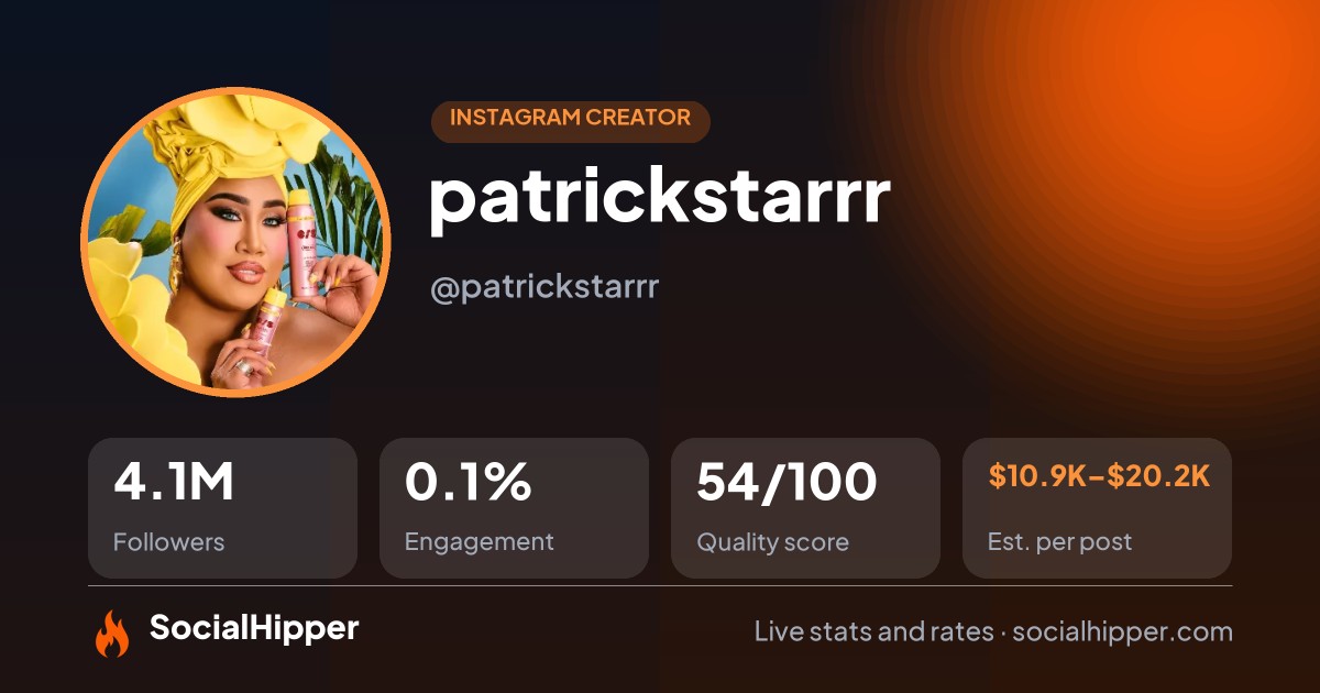 patrickstarrr Instagram stats on SocialHipper