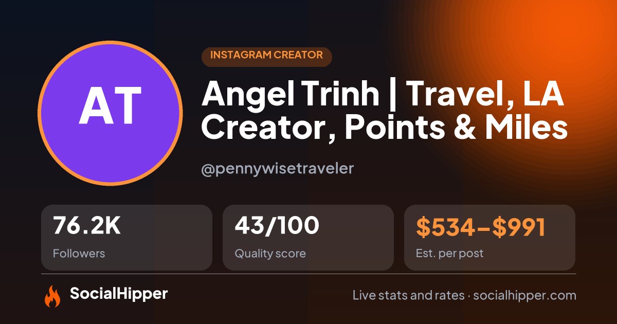 Angel Trinh | Travel, LA Creator, Points & Miles Instagram stats on SocialHipper