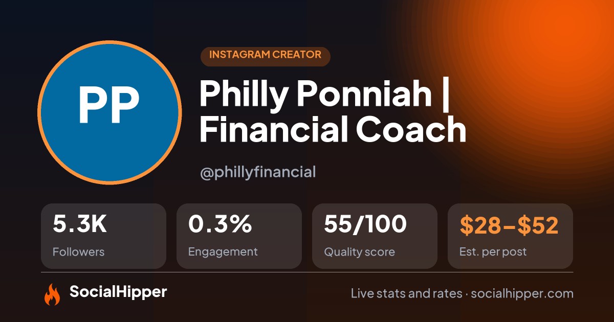 Philly Ponniah | Financial Coach Instagram stats on SocialHipper