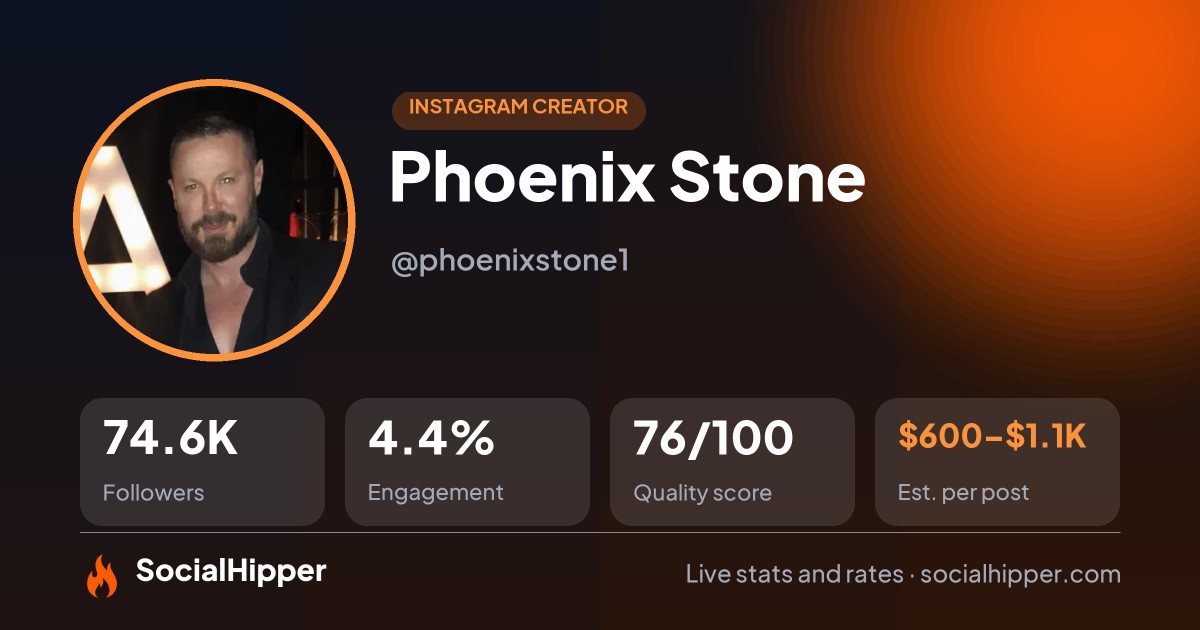 Phoenix Stone Instagram stats on SocialHipper