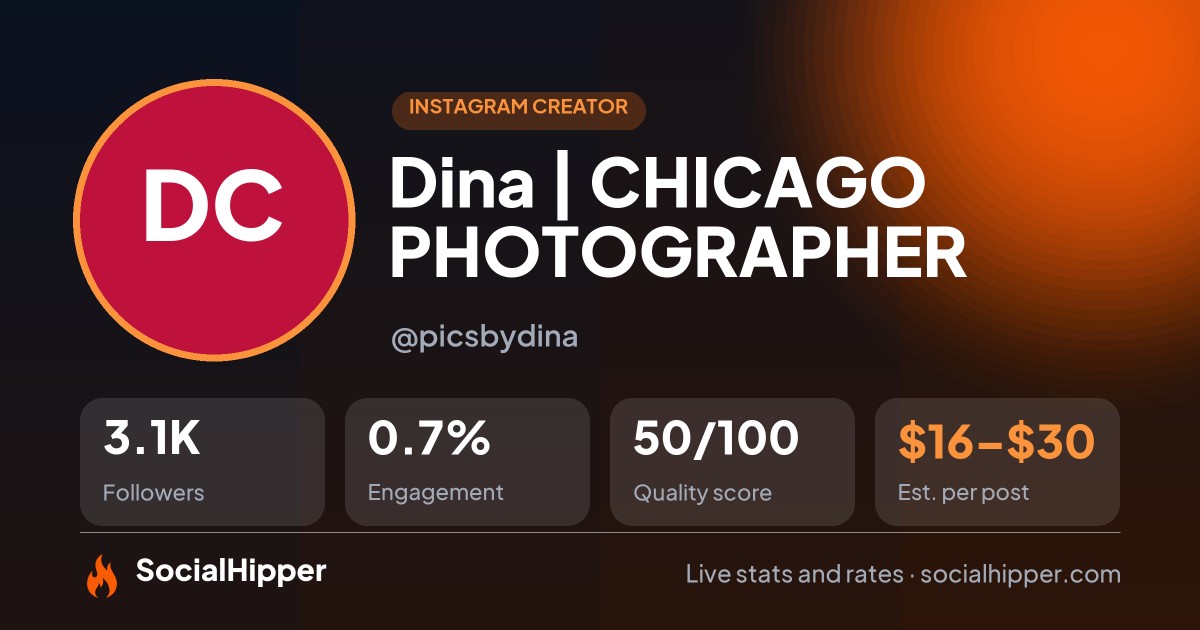Dina | CHICAGO PHOTOGRAPHER Instagram stats on SocialHipper