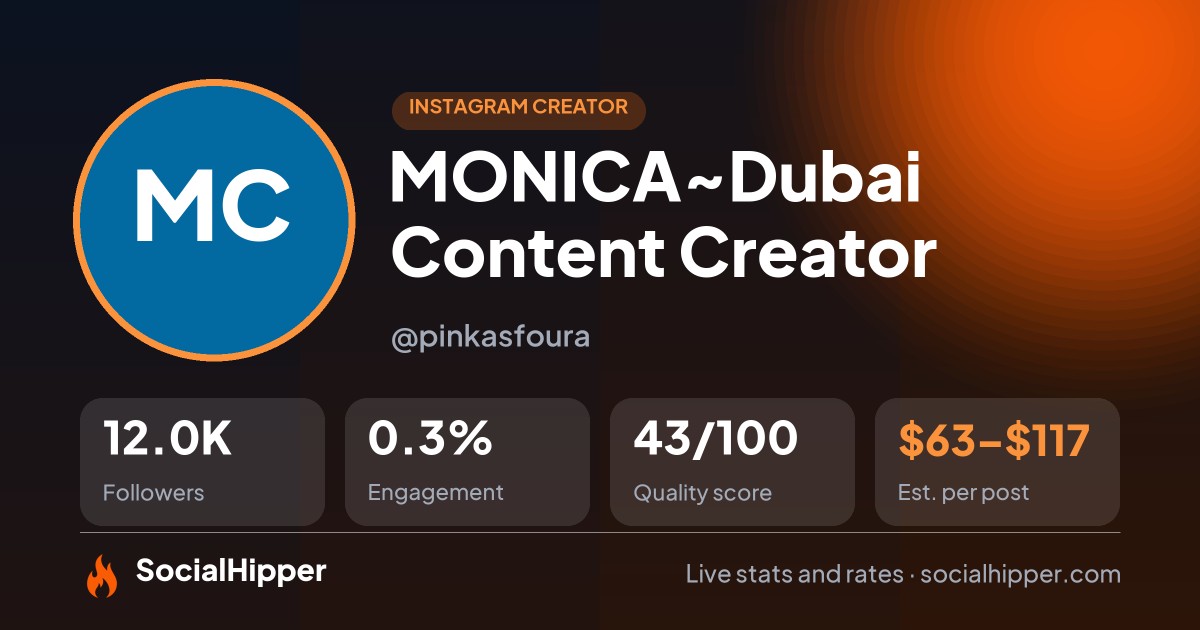 MONICA~Dubai Content Creator🧿🇦🇪 Instagram stats on SocialHipper