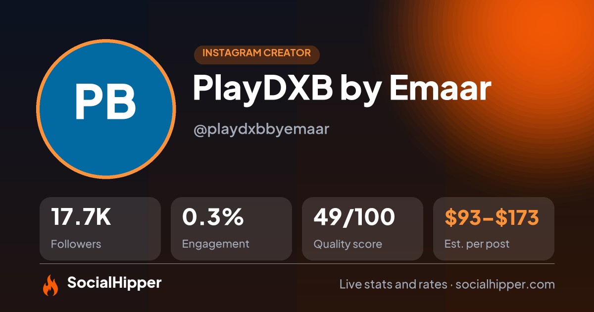 PlayDXB by Emaar Instagram stats on SocialHipper
