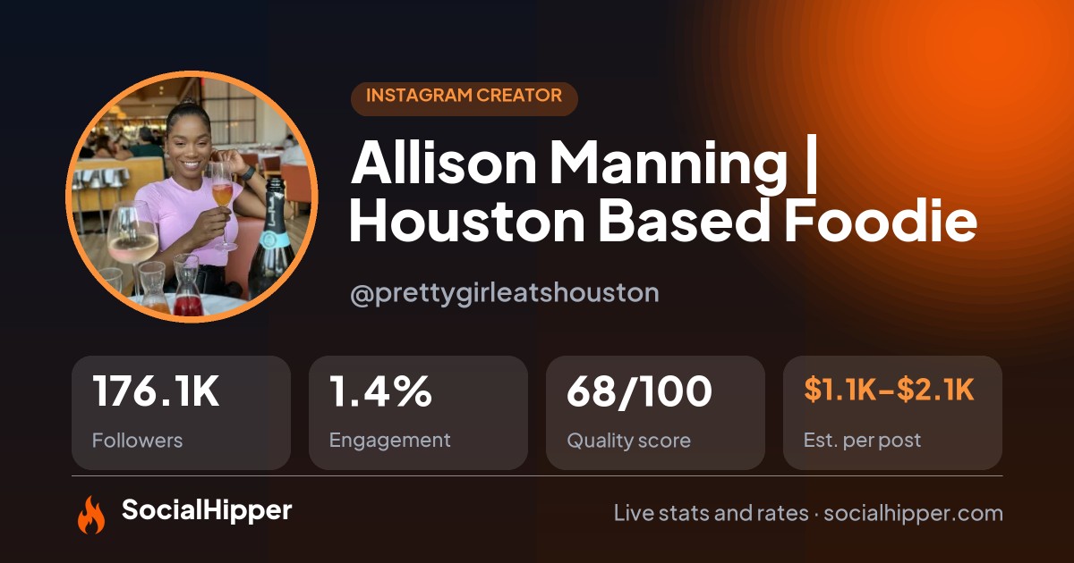 Allison Manning 🇰🇳 | Houston Based Foodie Instagram stats on SocialHipper