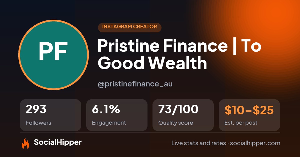 Pristine Finance | To Good Wealth Instagram stats on SocialHipper