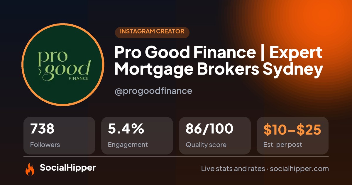 Pro Good Finance | Expert Mortgage Brokers Sydney Instagram stats on SocialHipper