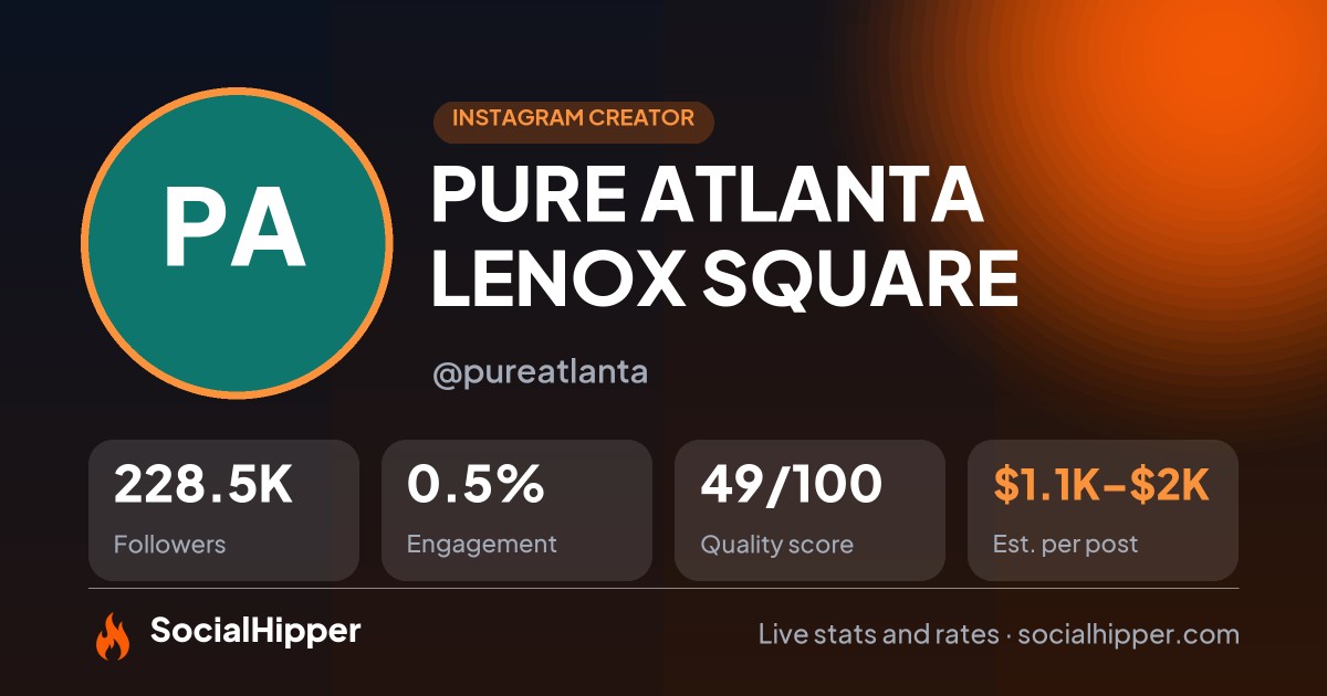 PURE ATLANTA LENOX SQUARE Instagram stats on SocialHipper