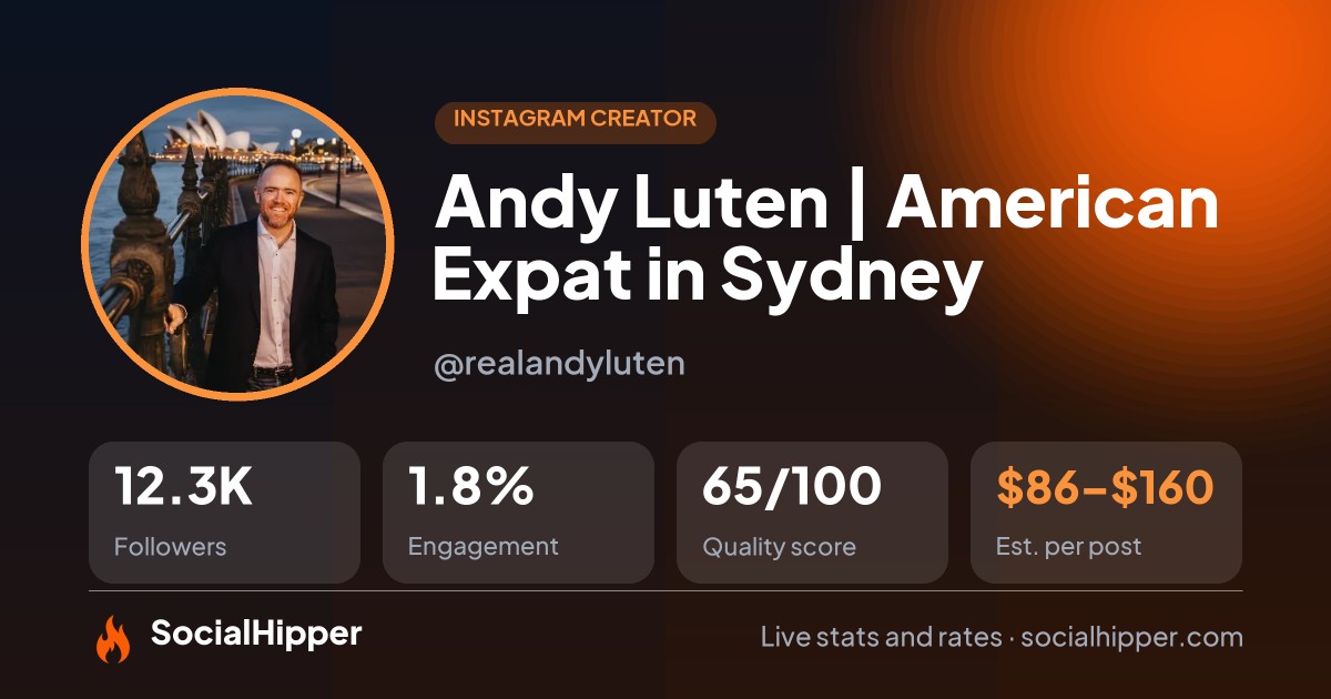 Andy Luten | American Expat in Sydney Instagram stats on SocialHipper