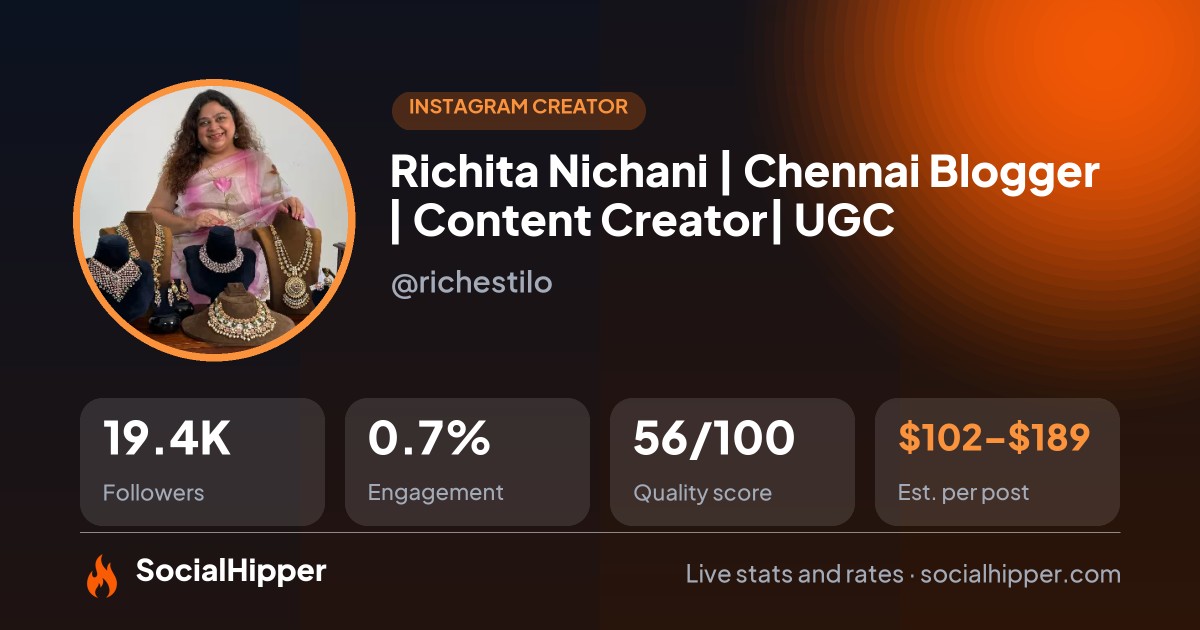Richita Nichani 🧿 | Chennai Blogger | Content Creator| UGC Instagram stats on SocialHipper