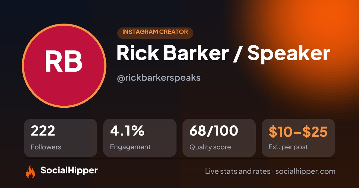 Rick Barker / Speaker Instagram stats on SocialHipper