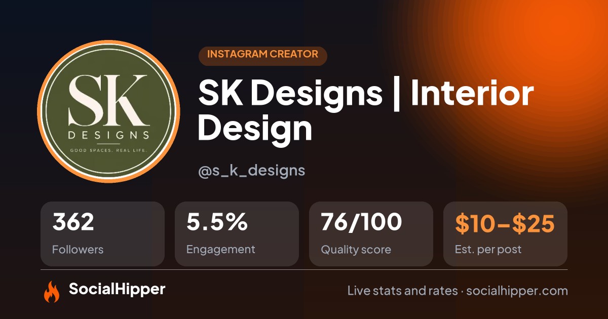 SK Designs - Houston Area Interior Design Studio and eDesign Instagram stats on SocialHipper