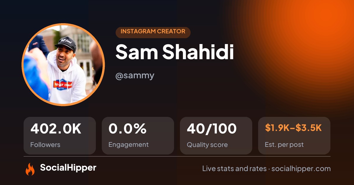 Sam Shahidi Instagram stats on SocialHipper