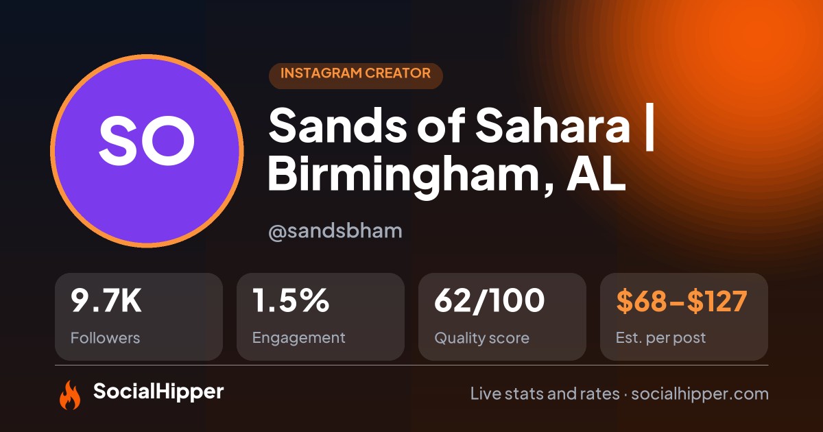 Sands of Sahara | Birmingham, AL Instagram stats on SocialHipper