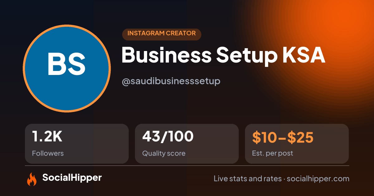 Business Setup KSA Instagram stats on SocialHipper
