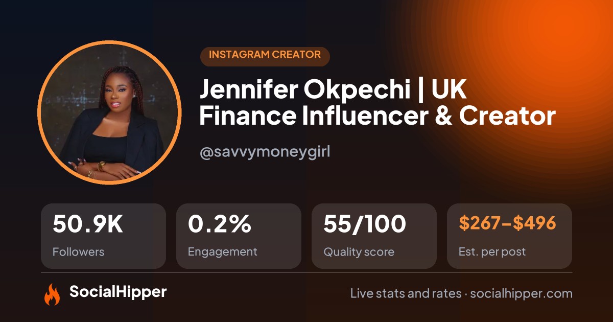 Jennifer Okpechi | UK Finance Influencer & Creator Instagram stats on SocialHipper