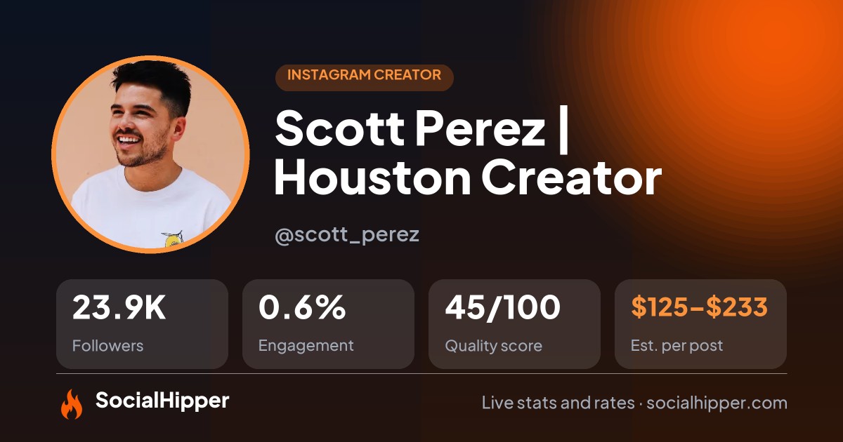 Scott Perez | Houston Creator Instagram stats on SocialHipper