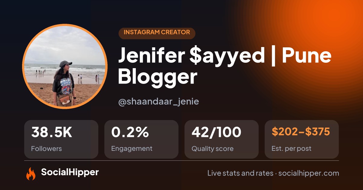 Jenifer $ayyed | Pune Blogger Instagram stats on SocialHipper