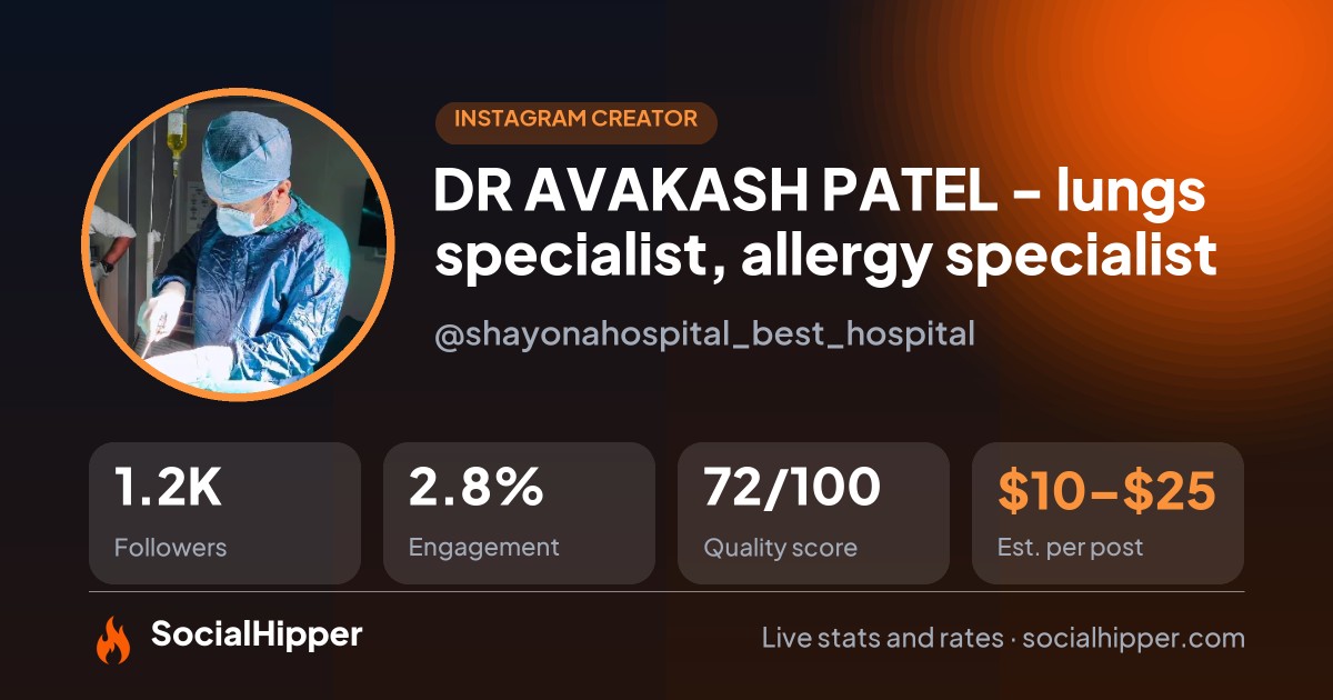 DR AVAKASH PATEL - lungs specialist, allergy specialist Instagram stats on SocialHipper