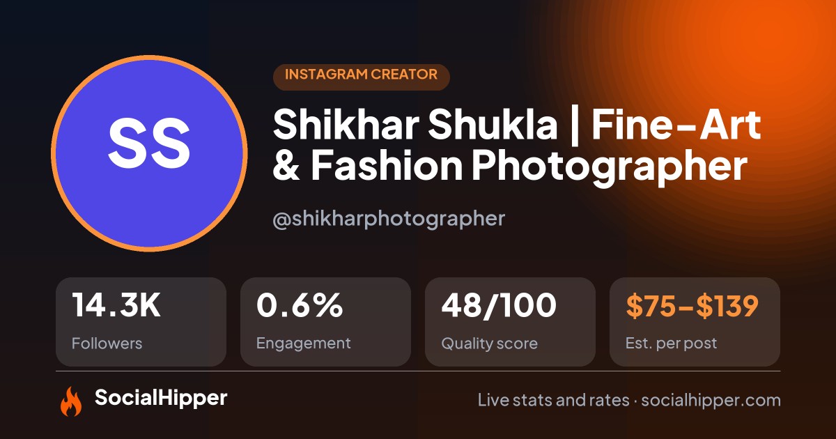 Shikhar Shukla | Fine-Art & Fashion Photographer Instagram stats on SocialHipper