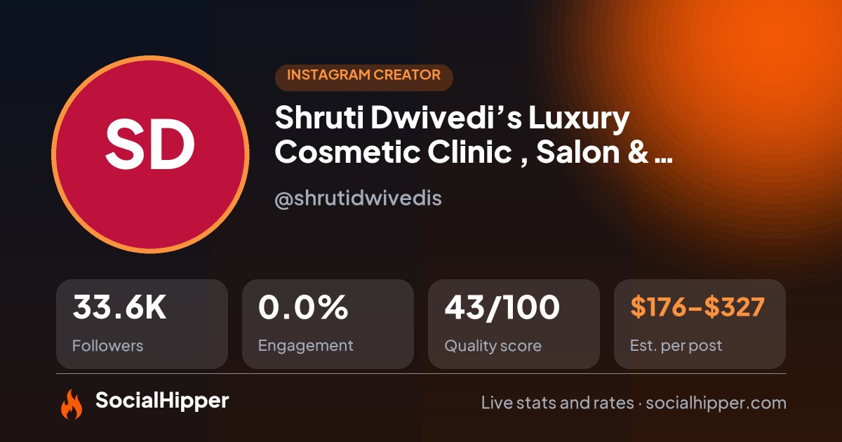 Shruti Dwivedi’s Luxury Cosmetic Clinic , Salon & Academy Instagram stats on SocialHipper