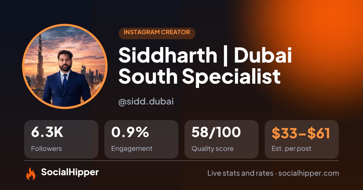 Siddharth | Dubai South Specialist Instagram stats on SocialHipper