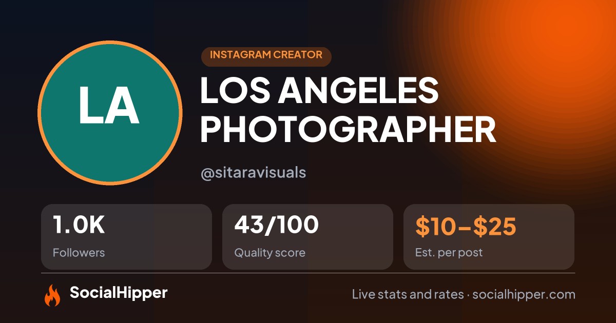 LOS ANGELES PHOTOGRAPHER Instagram stats on SocialHipper