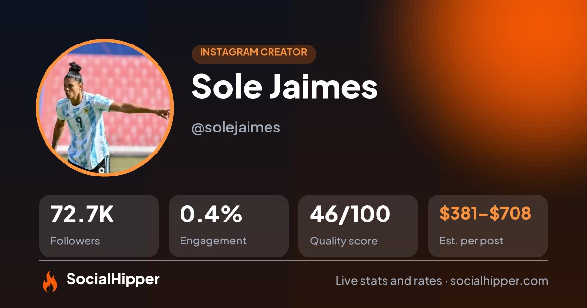 Sole Jaimes Instagram stats on SocialHipper