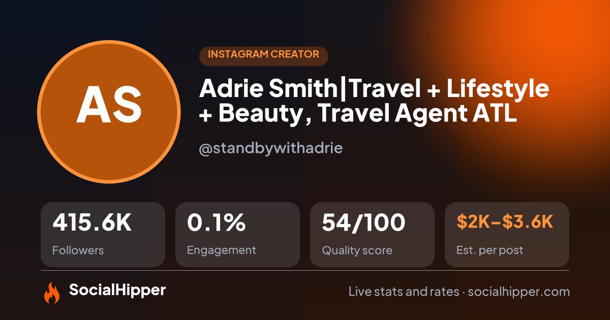 Adrie Smith|Travel + Lifestyle + Beauty, Travel Agent 📍ATL Instagram stats on SocialHipper