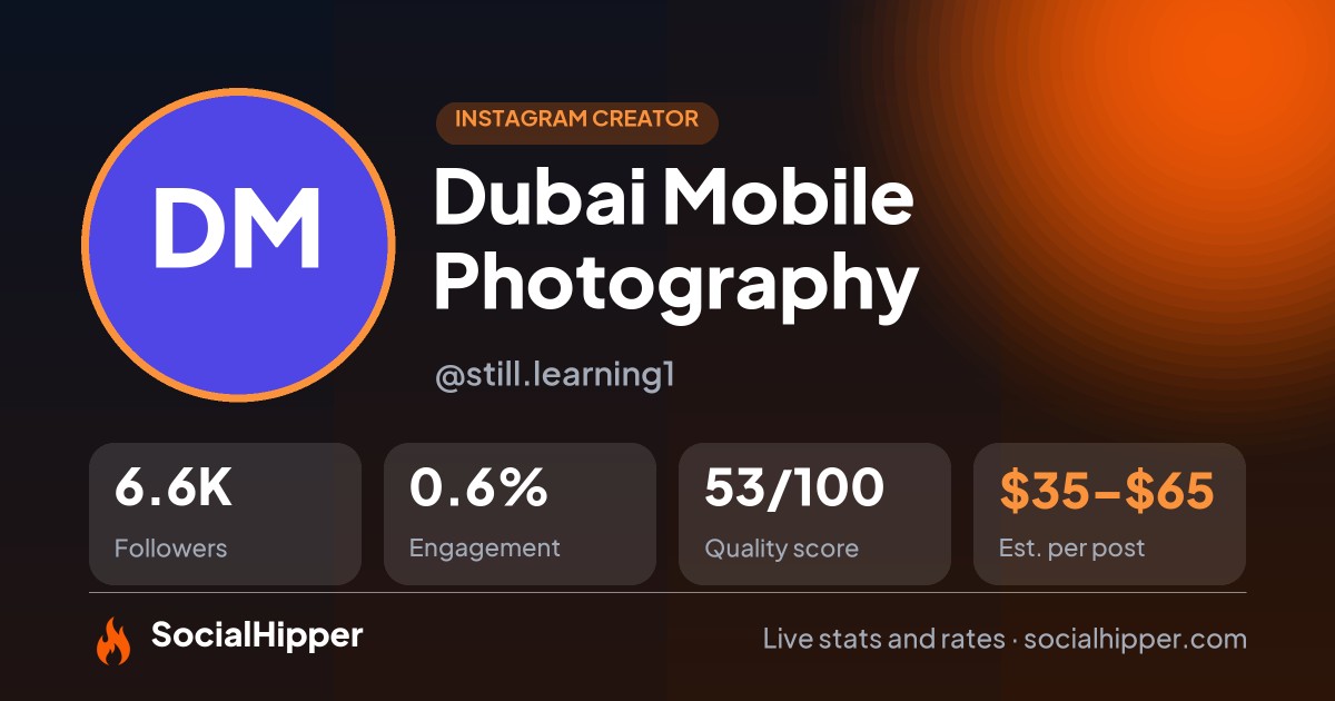 Dubai Mobile Photography 🇮🇳 🇦🇪 Instagram stats on SocialHipper