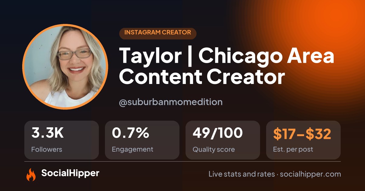 Taylor | Chicago Area Content Creator Instagram stats on SocialHipper