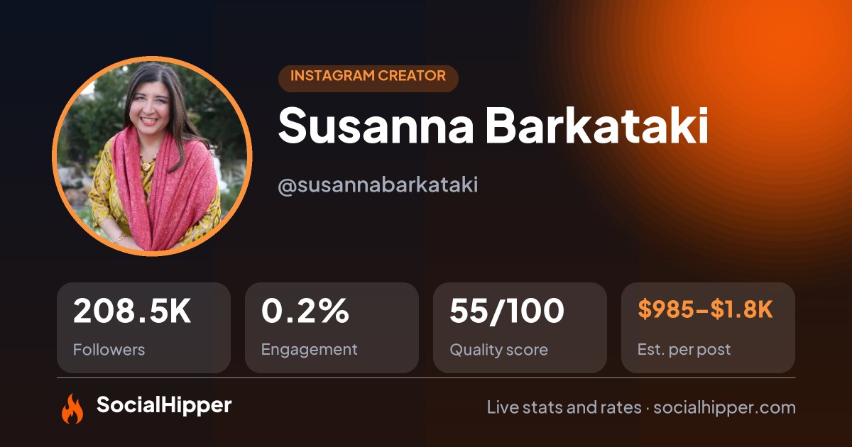 Susanna Barkataki Instagram stats on SocialHipper
