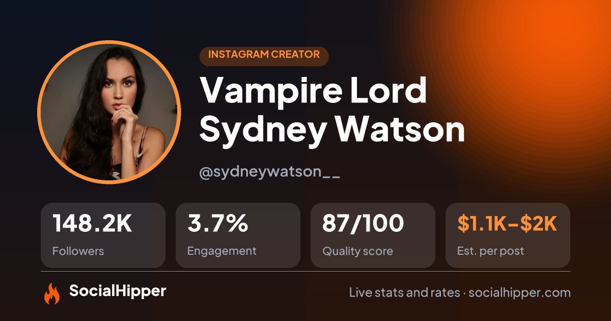 Vampire Lord Sydney Watson Instagram stats on SocialHipper
