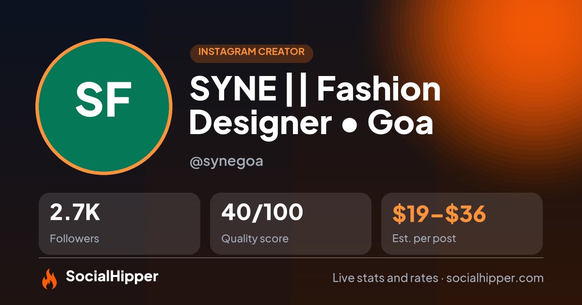 SYNE || Fashion Designer • Goa Instagram stats on SocialHipper
