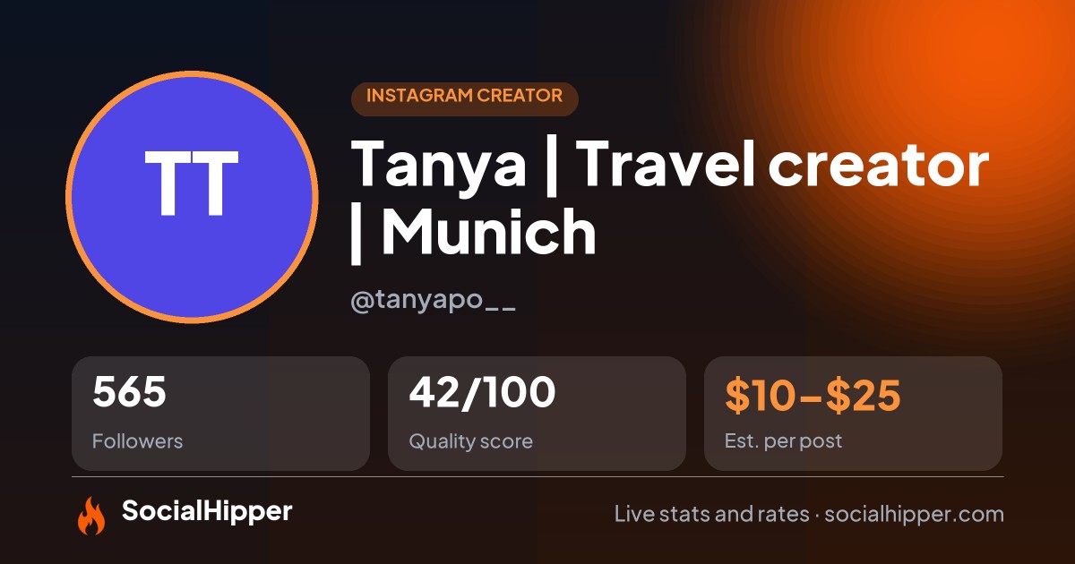 Tanya | Travel creator | Munich Instagram stats on SocialHipper
