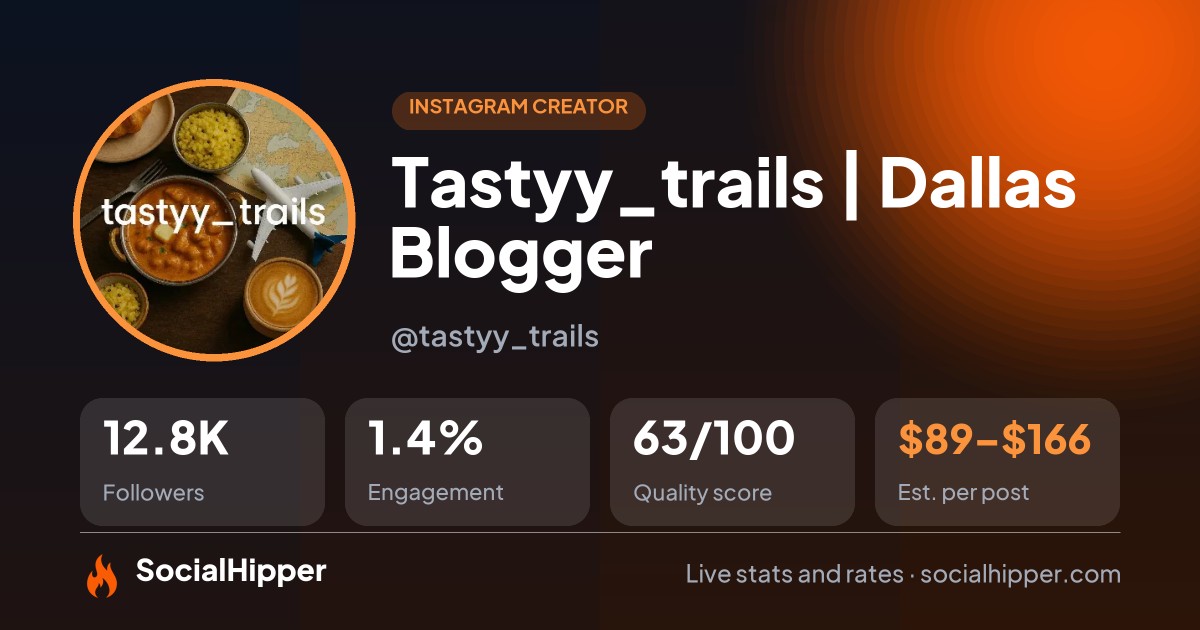 Tastyy_trails | Dallas Blogger 🌟 Instagram stats on SocialHipper