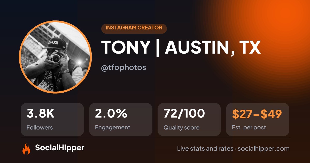 TONY | AUSTIN, TX Instagram stats on SocialHipper