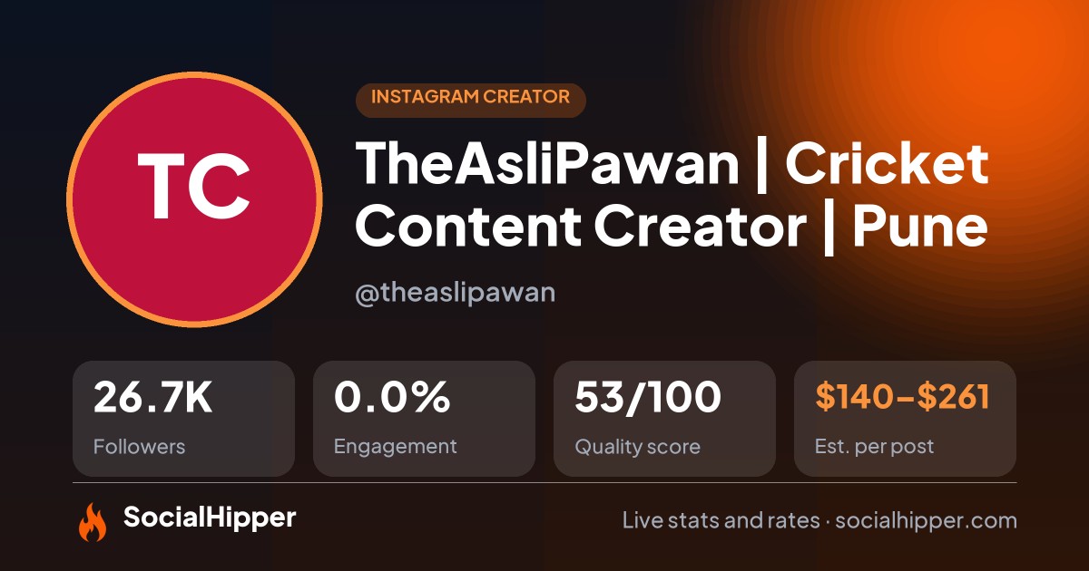 TheAsliPawan | Cricket Content Creator | Pune Instagram stats on SocialHipper