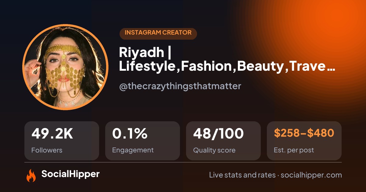 Riyadh | Lifestyle,Fashion,Beauty,Travel ,UGC creator Instagram stats on SocialHipper