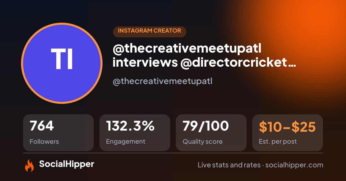 @thecreativemeetupatl interviews @directorcricket Shot ... Instagram stats on SocialHipper