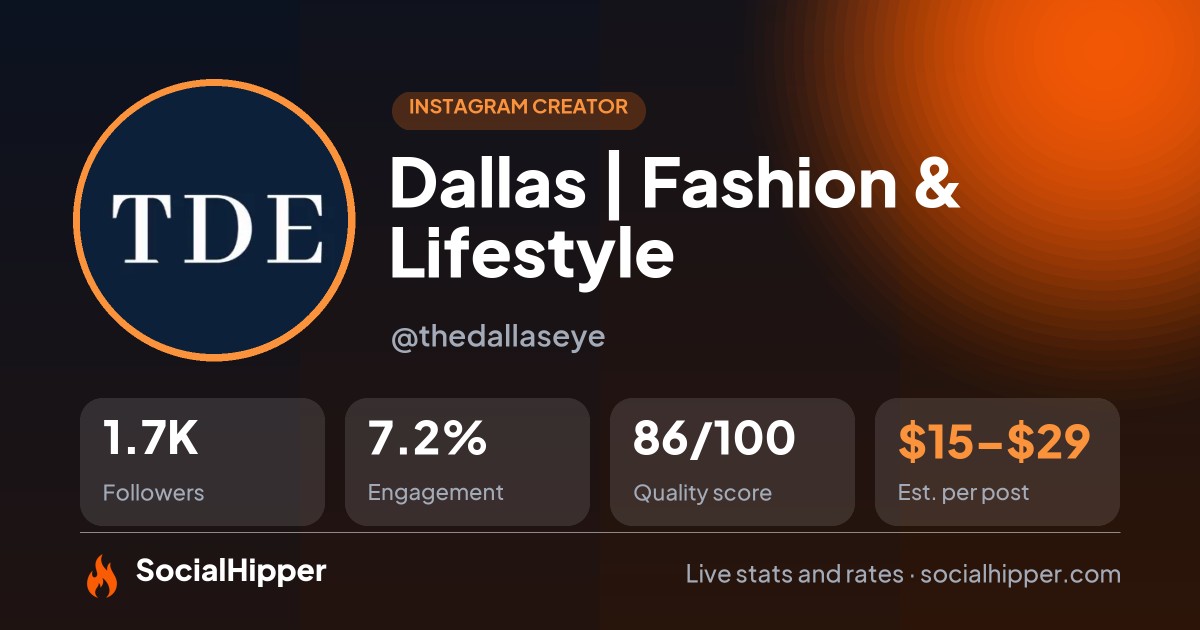 Dallas | Fashion & Lifestyle Instagram stats on SocialHipper