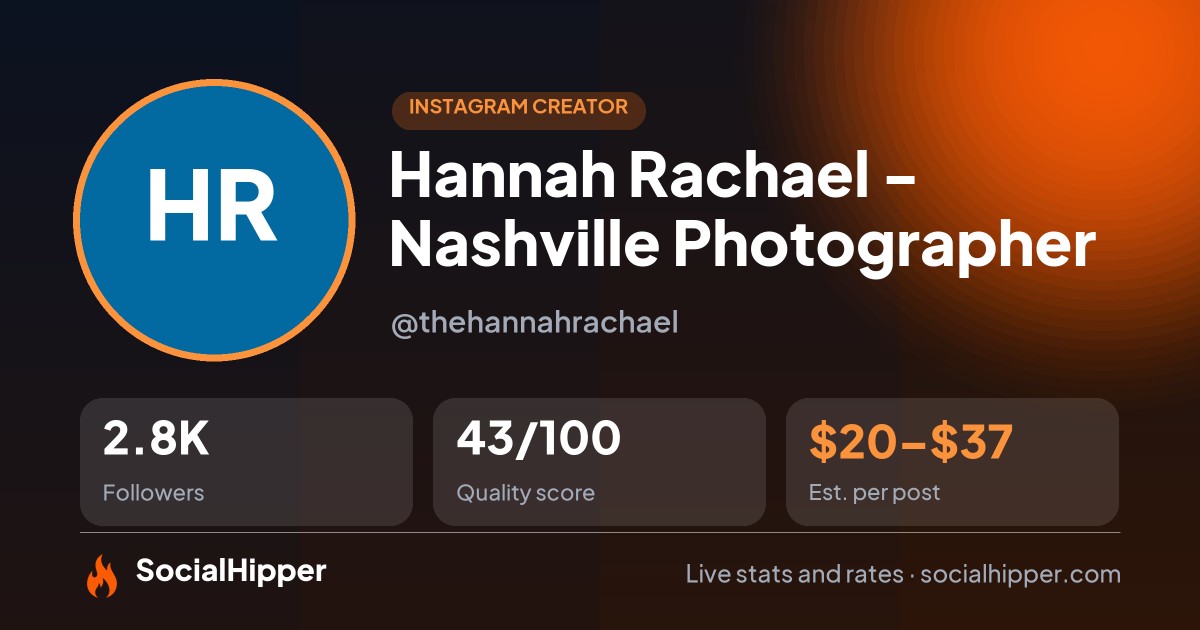 Hannah Rachael - Nashville Photographer Instagram stats on SocialHipper
