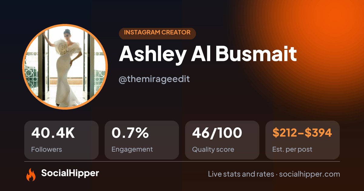 Ashley Al Busmait Instagram stats on SocialHipper